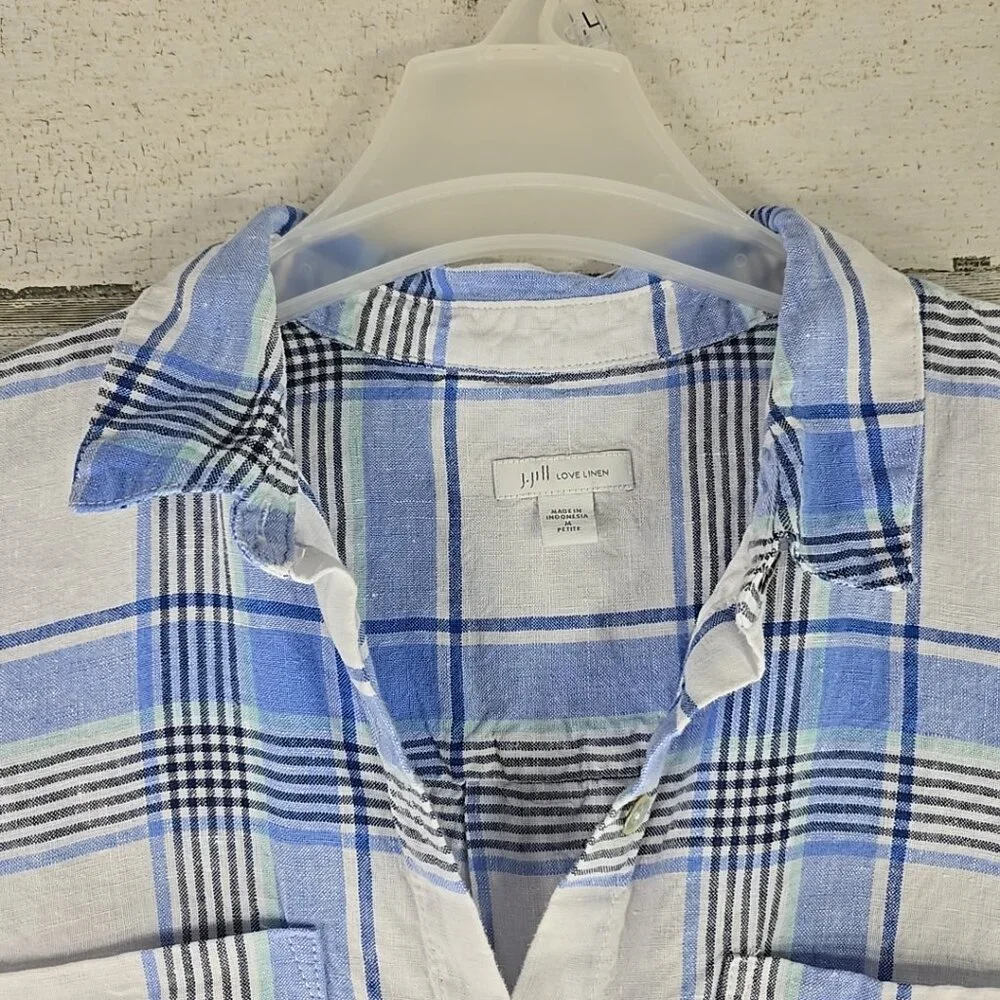 J. Jill Love Linen Plaid Full Button Up Shift‎ Dress WOMEN'S SIZE MEDIUM PETITE. - Picture 6 of 16